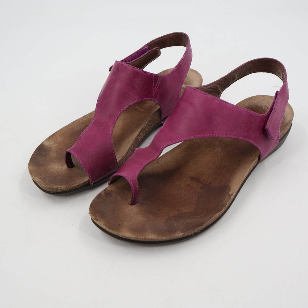 Dansko T-Strap Thong Sandals Womens 39 Magenta Leather Cork Footbed Slingback